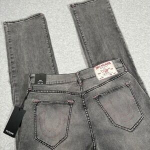 True Religion Ricky Relaxed Straight Jeans‎ Mens 31x34 Gray Wash Distressed NEW
